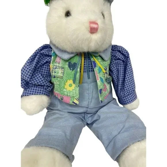 VTG Mty International Blue Boy Easter Bunny In Overalls/Jacket Plush 24" - Picture 6 of 11